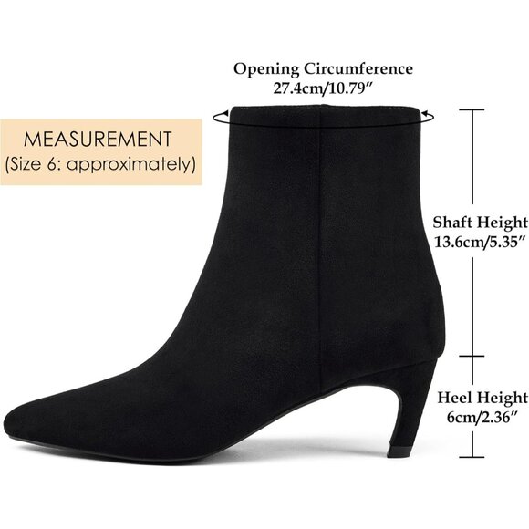 Women's Suede Black Pointed Toe Ankle Boots Side Zipper Low Kitten Heel Booties - Picture 3 of 6